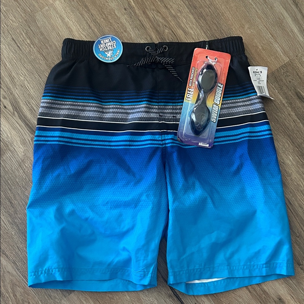 Blue Gradient Swim Shorts with Goggles